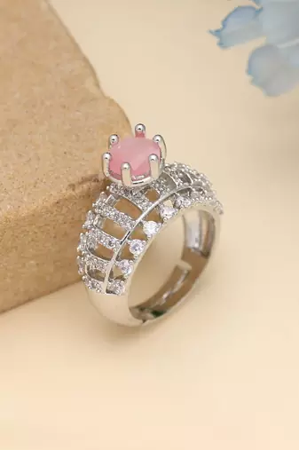 Pink color american diamond ring