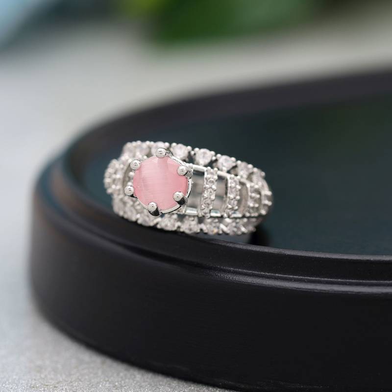 Pink color american diamond ring
