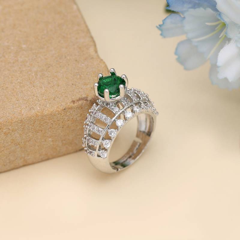 Green color american diamond ring