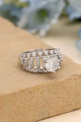 Silver color american diamond ring