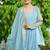 Sky blue designer dusty-tone faux georgette gown with embroidery & sequins dupatta