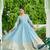 Sky blue designer dusty-tone faux georgette gown with embroidery & sequins dupatta