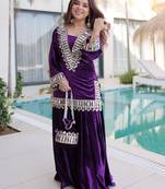 Purple Zari Embroidered Velvet Top With Palazzo