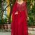Maroon faux blooming multithread beads embroidered gown set with matching bottom & dupatta     stitched ensemble