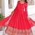 Red vichitra silk embroidered gown set with sequins work, dupatta & bottom     full sleeves, fancy v-neck, 3-meter flair