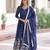 Blue vichitra silk sequins embroidered gown with dupatta – fancy v neck, full sleeves (sizes 38–44)