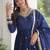 Blue vichitra silk sequins embroidered gown with dupatta – fancy v neck, full sleeves (sizes 38–44)