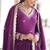Magenta vichitra silk sequins embroidered gown with dupatta – fancy v neck, full sleeves (sizes 38–44)