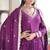 Magenta vichitra silk sequins embroidered gown with dupatta – fancy v neck, full sleeves (sizes 38–44)