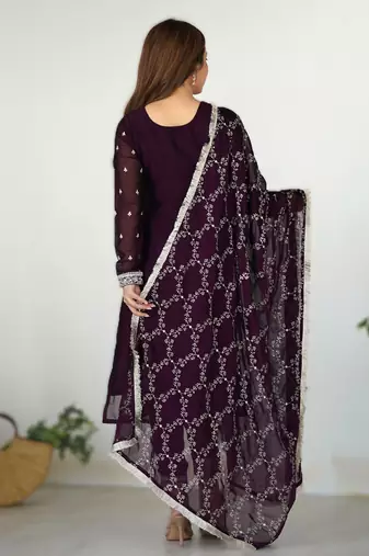 wineblooming rangoli silk straight fit kurta set with dupatta & trousers
