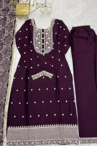 wineblooming rangoli silk straight fit kurta set with dupatta & trousers