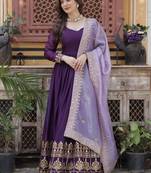 Purple Embroidered Georgette Gown With Dupatta