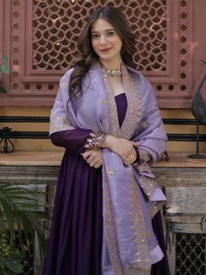 Purple Embroidered Georgette Gown With Dupatta 5