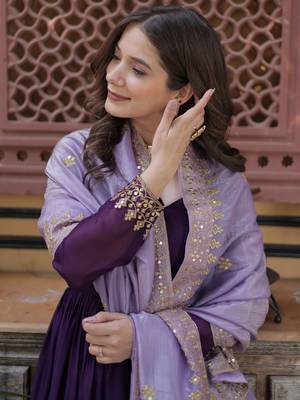 Purple Embroidered Georgette Gown With Dupatta 6