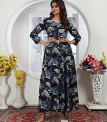 Dark navy bluepremium chanderi & riyon export quality long kurti set with heavy najmin dupatta