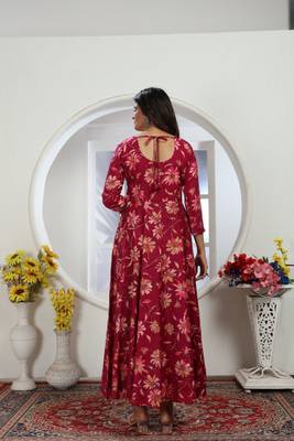 dark rani pink chanderi & riyon export quality long kurti set with heavy najmin dupatta 2