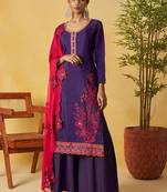 Violet organza embroidered and handwork palazzo suit