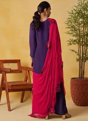 Violet organza embroidered and handwork palazzo suit 4