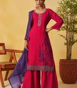Red organza embroidered and handwork palazzo suit