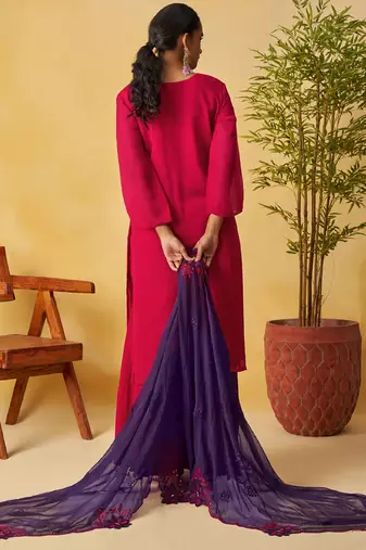 Red organza embroidered and handwork palazzo suit