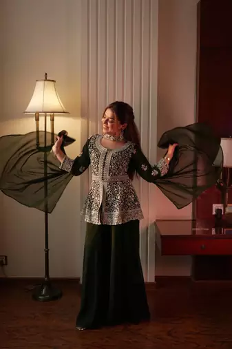 Green Heavy Sequins Embroidered Kurta set