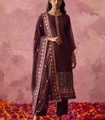 Wine georgette embroidered salwar suit