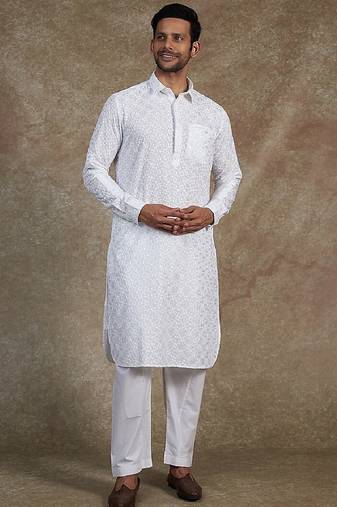 Men's stylish cotton embroidery pathani salwar set