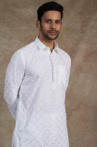 Men's stylish cotton embroidery pathani salwar set