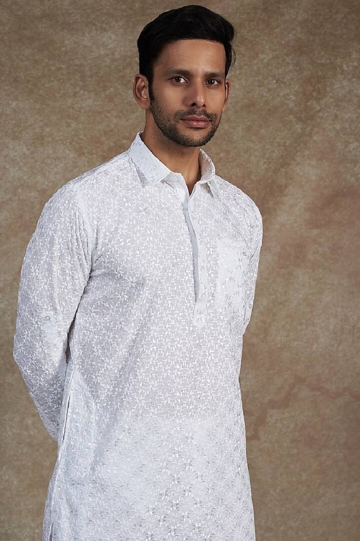 Men's stylish cotton embroidery pathani salwar set