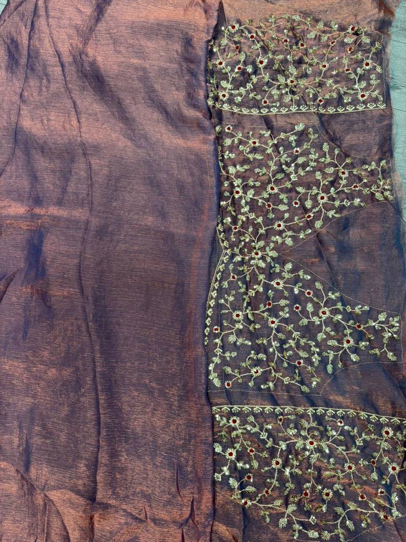 Dark onion pink new festive wear fendy chiffon saree with sequins embroidery work