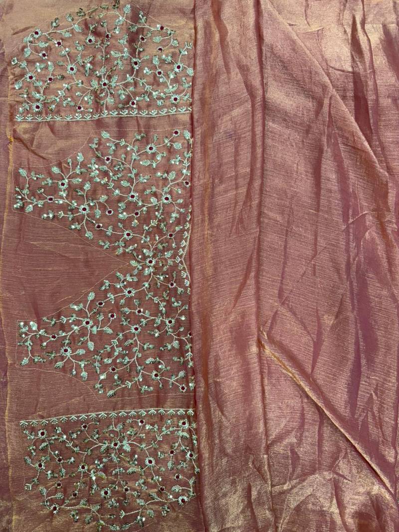 Peach new festive wear fendy chiffon saree with sequins embroidery work