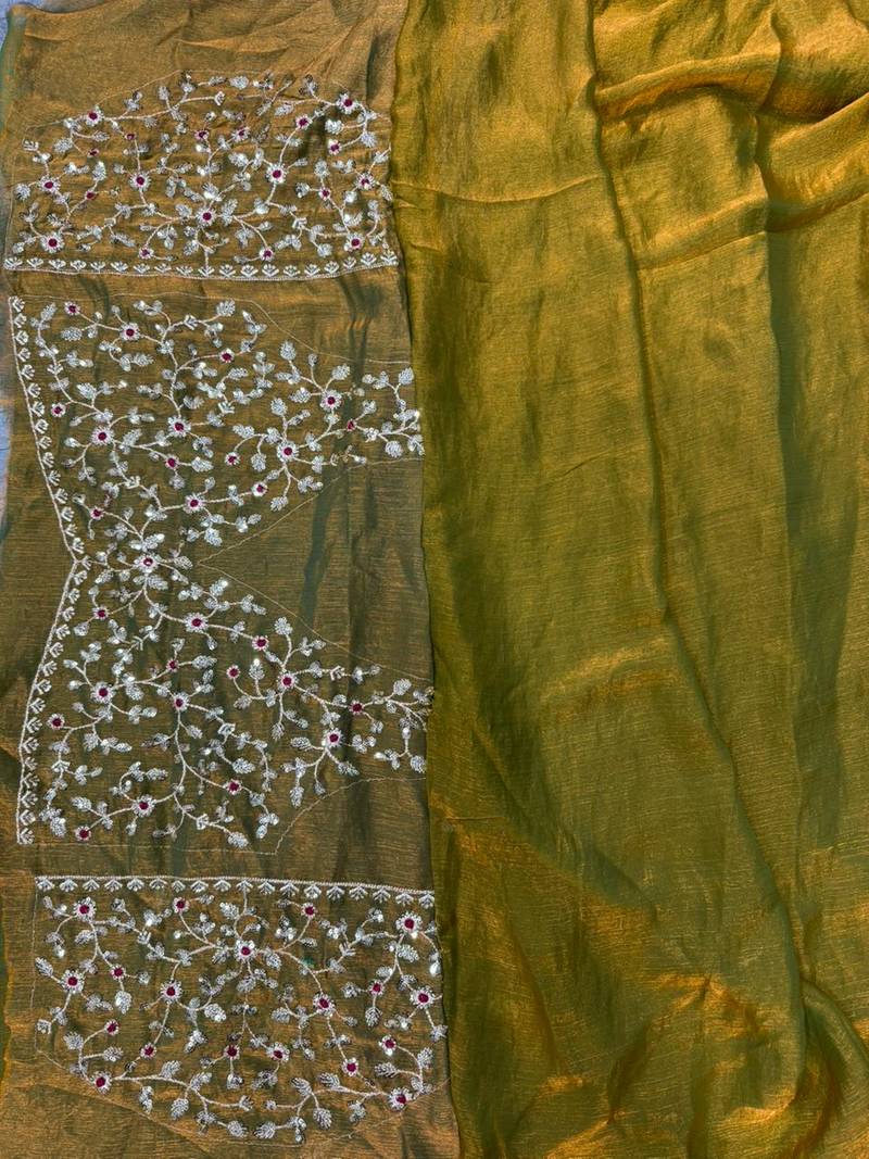 Mustard yellow new festive wear fendy chiffon saree with sequins embroidery work