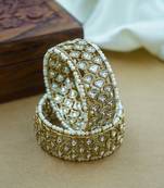 Traditional antique kada with kundan & green pearls