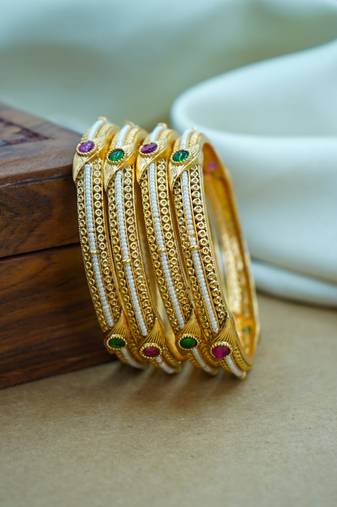 Traditional pearl & gold heritage bangles