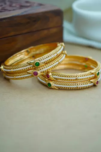 Traditional pearl & gold heritage bangles
