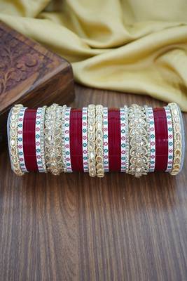 Red & white dotted punjabi chuda set 1