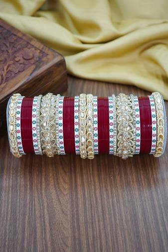 Red & white dotted punjabi chuda set