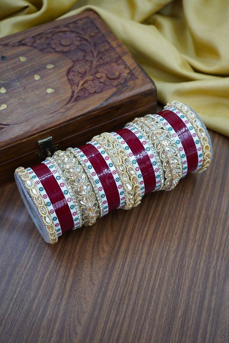 Red & white dotted punjabi chuda set