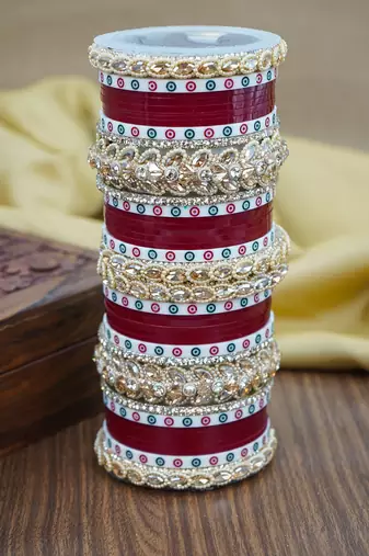 Red & white dotted punjabi chuda set