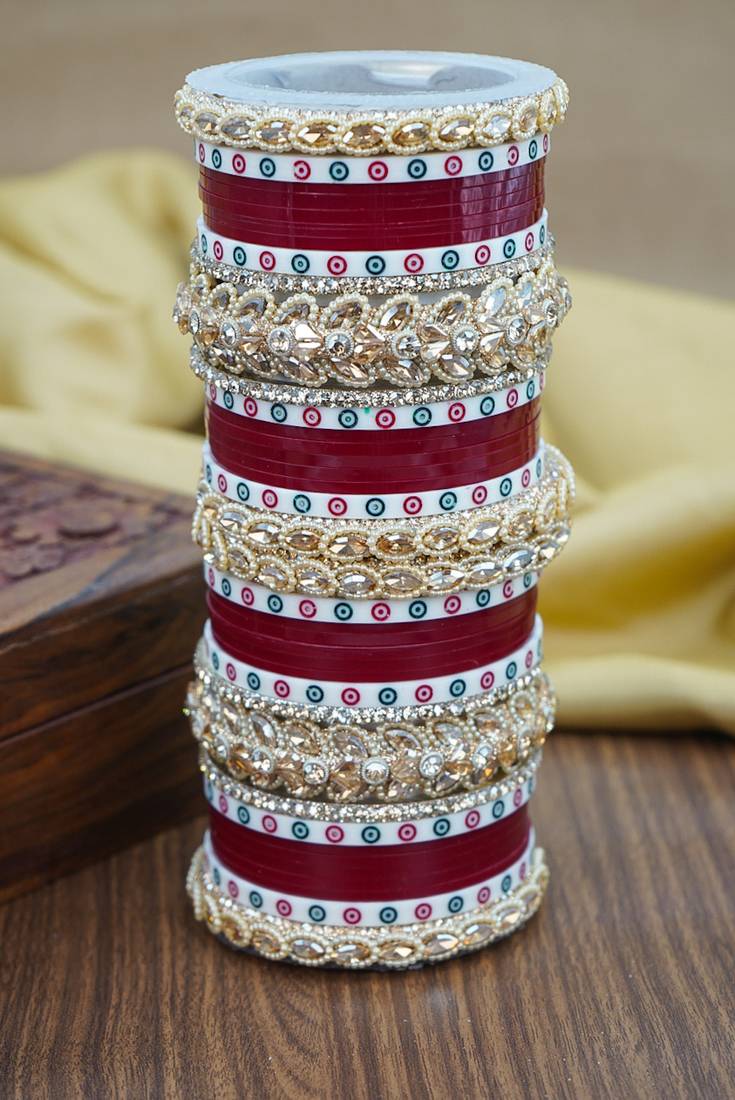 Red & white dotted punjabi chuda set