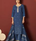 Rama embroidered chinnon straight kurta set with dupatta for women