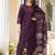 Wine embroidered silk blend straight kurta set with dupatta for women