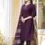 Wine embroidered silk blend straight kurta set with dupatta for women