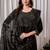 Black foil printed chinon cotton blend straight kurta set with dupatta