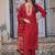 Red embroidered cotton blend straight kurta set with dupatta for women