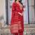 Red embroidered cotton blend straight kurta set with dupatta for women