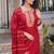 Red embroidered cotton blend straight kurta set with dupatta for women