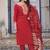 Red embroidered cotton blend straight kurta set with dupatta for women