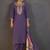 Purple embroidered with sequined work roman silk straight kurta set for women
