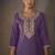 Purple embroidered with sequined work roman silk straight kurta set for women